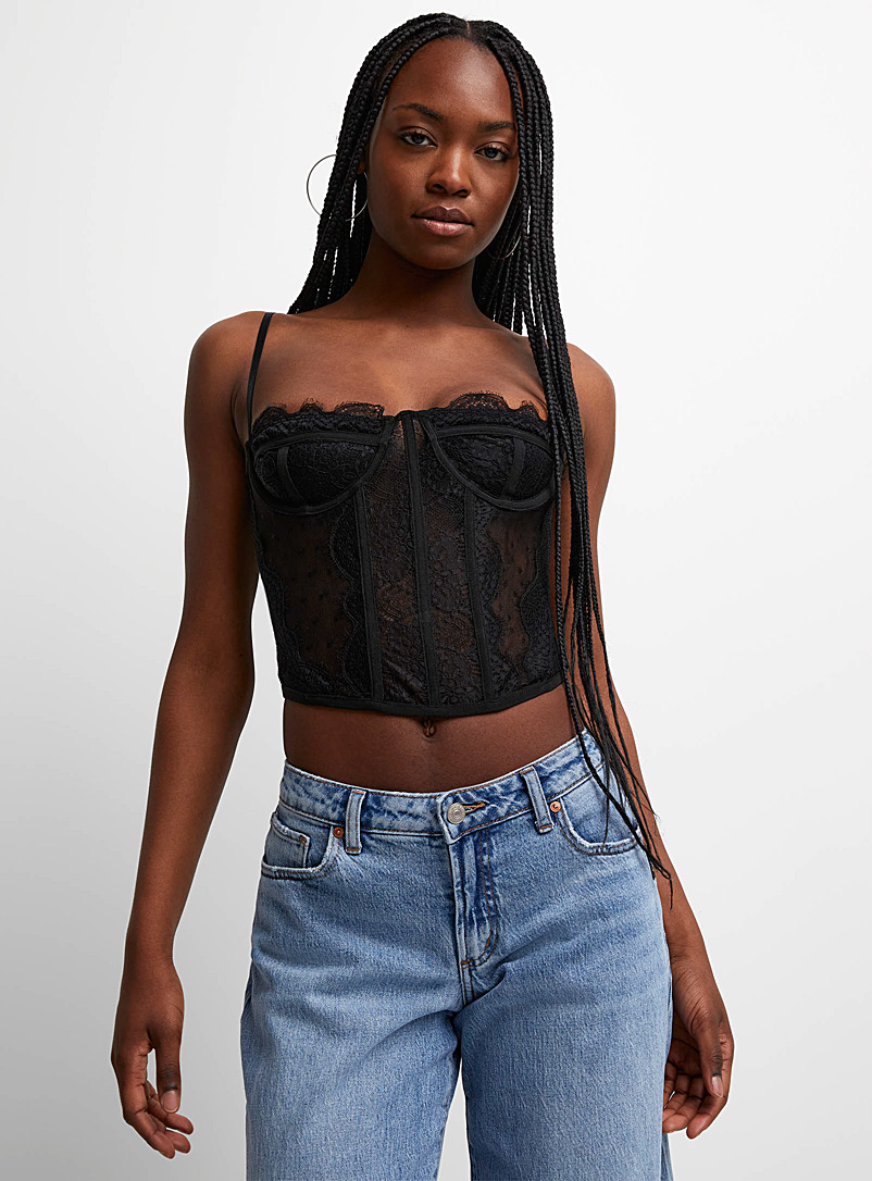 Black Lace Hook And Eye Detail Crop Corset