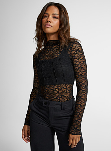 Icône Black Lace mesh T-shirt for women