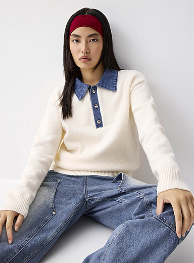 Le chandail col polo denim
