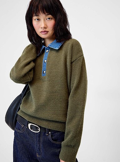 Le chandail col polo denim