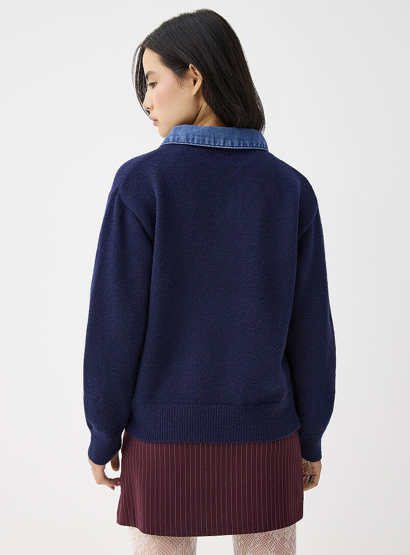 Twik Navy/Midnight Blue Denim polo collar sweater for women