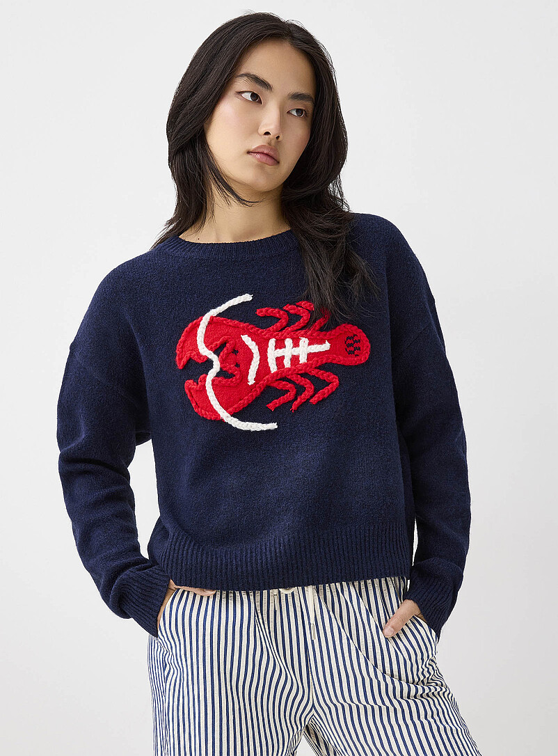 Twik: Le chandail homard brod&eacute; Bleu marine - Bleu nuit pour femme