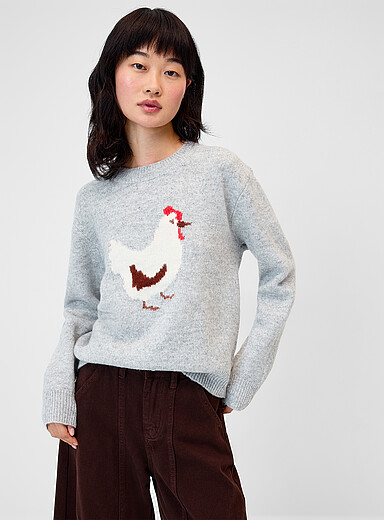 Twik Grey Plush chicken sweater for women