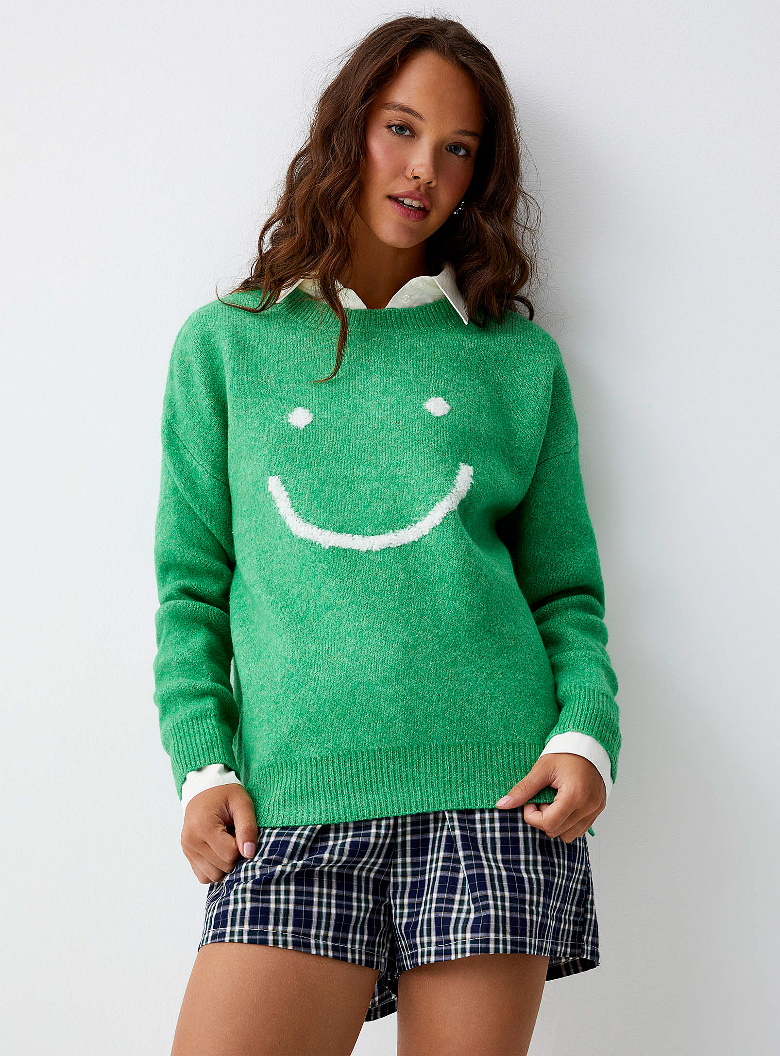 Twik - Women's Smiley face green sweater