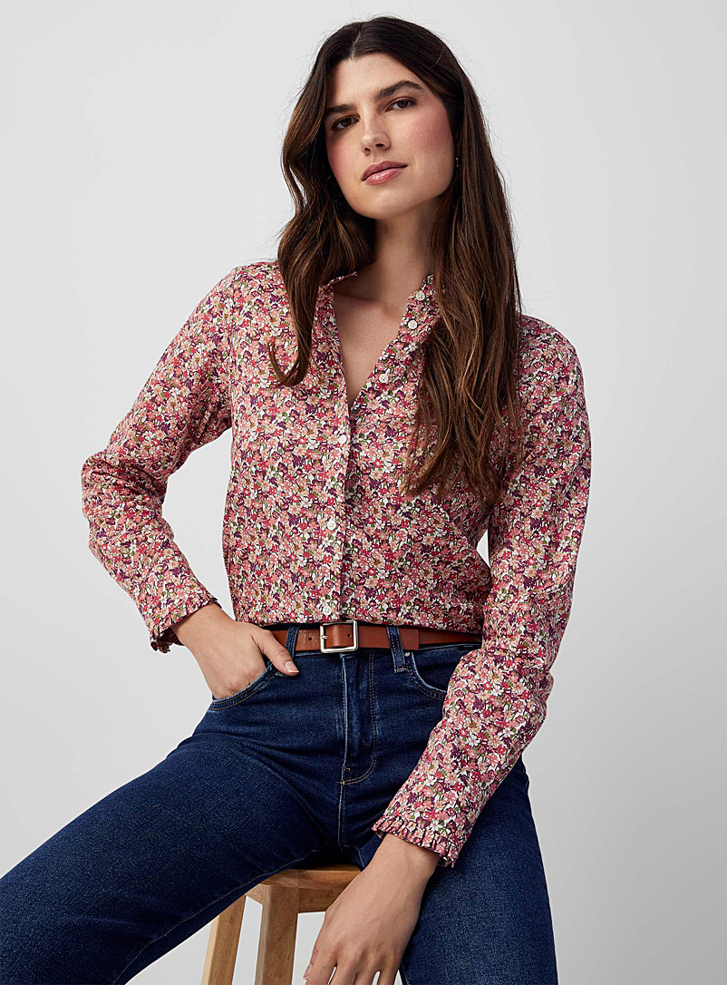 Contemporaine Cherry Red Blooming ruffled shirt Made with Liberty Fabric for women