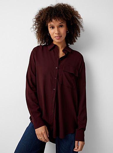 Contemporaine Cherry Red Flap pocket flowy tunic shirt for women