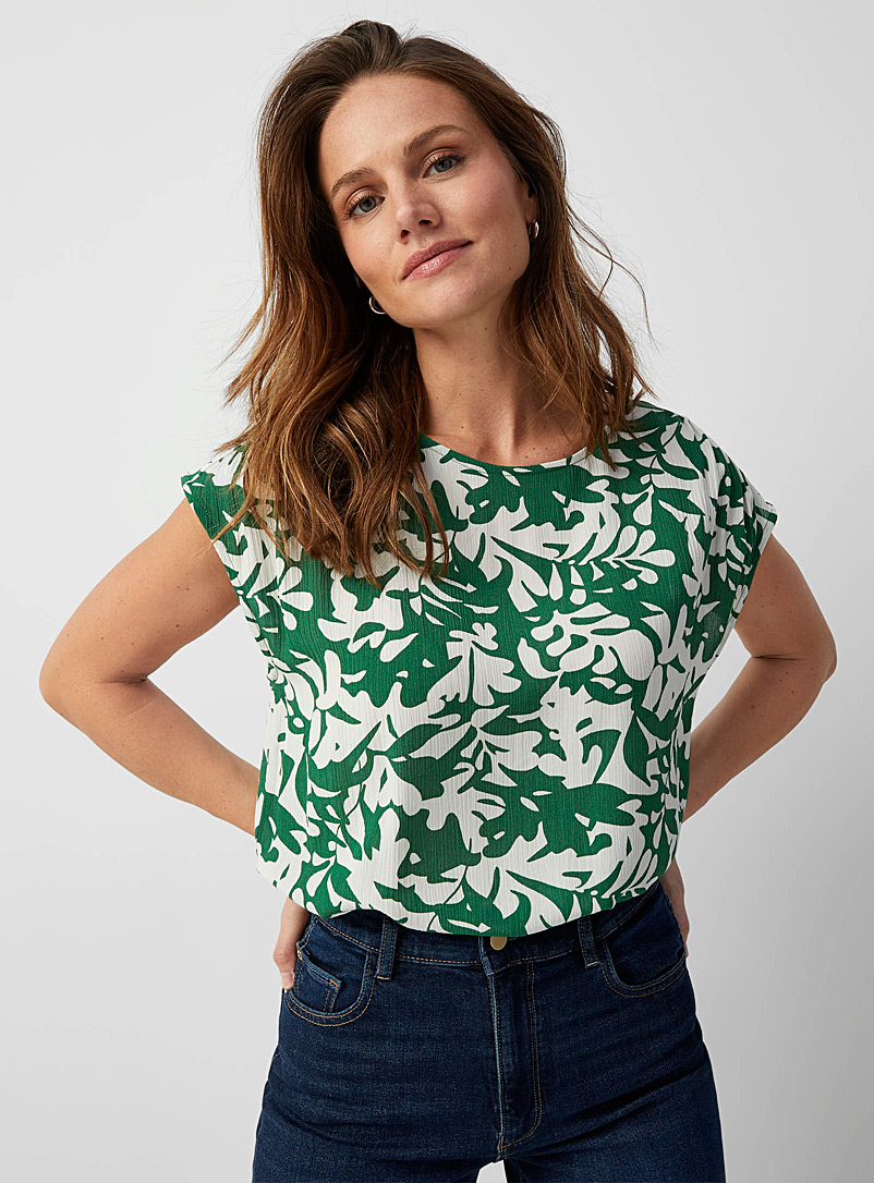 Contemporaine Patterned Green Vibrant bouquet cap-sleeve blouse for women