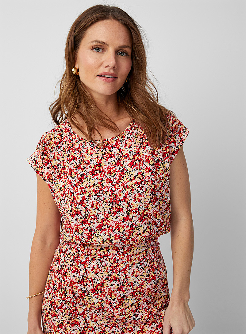 Contemporaine Fuchsia Vibrant bouquet cap-sleeve blouse for women