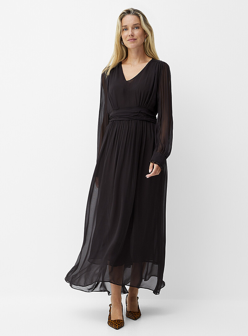 Simons Ruffle Robe Pleated waist chiffon dress with ruffles | Contemporaine | Long Dresses ...
