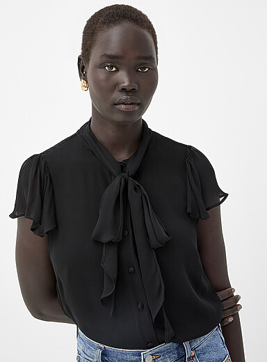 Contemporaine: La blouse chiffon manches volants Noir pour femme