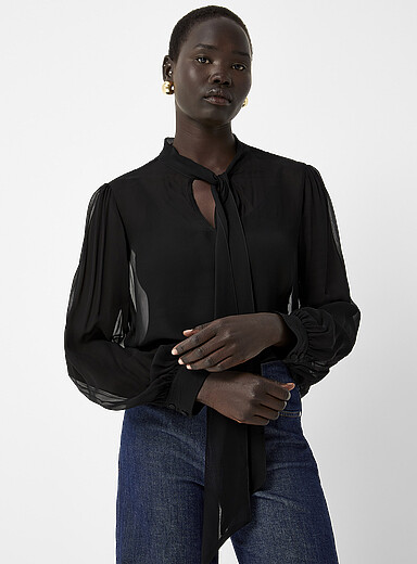 La blouse chiffon unie col lavallière | Contemporaine | | Simons