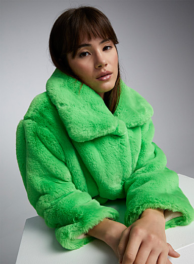 Jakke Green Neon green sherpa fleece jacket for women