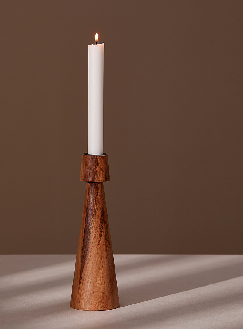 Simons Maison Cream Beige Geometric wooden candleholder