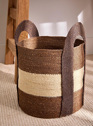 Two-tone seagrass large round handled basket