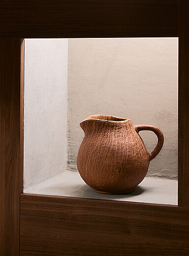 Grooved terracotta jug vase