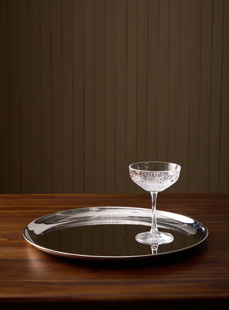 Large round metallic serving tray product image (primary)