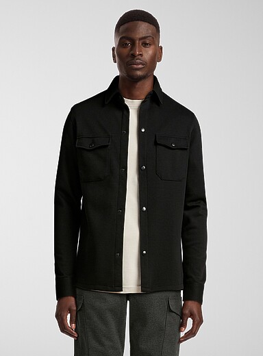 Le 31 Black Piqu&eacute;-knit modern overshirt for men