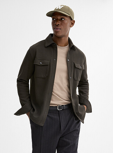Le 31 Green Piqu&eacute;-knit modern overshirt for men