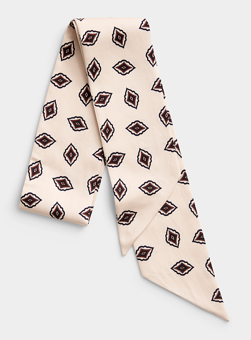 Le 31 Cream Beige Intricate diamond-pattern tie scarf for men