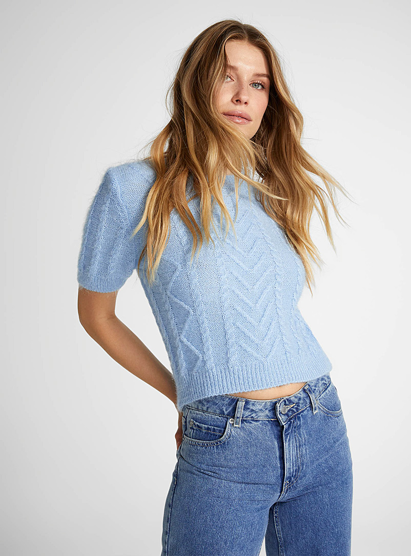 Icône Blue Lustrous cabling cropped sweater for women