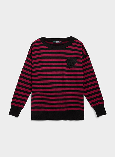 Fleece heart striped sweater