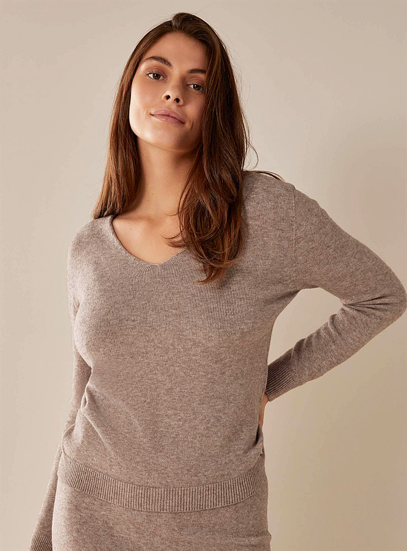 Miiyu Toast Ribbed edging viscose lounge sweater for women