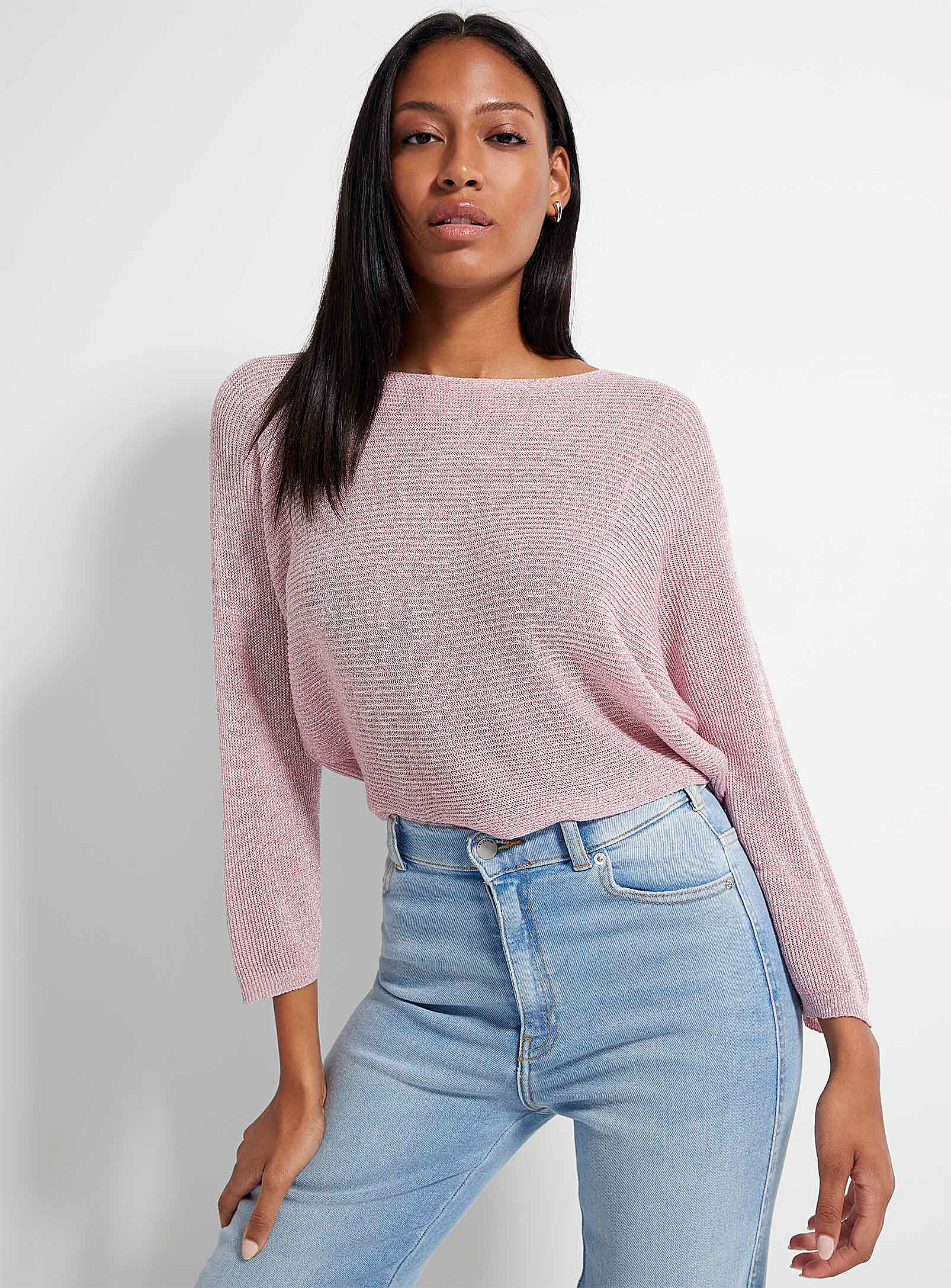 Icone Glittering Threads Lightweight Sweater In Dusky Pink