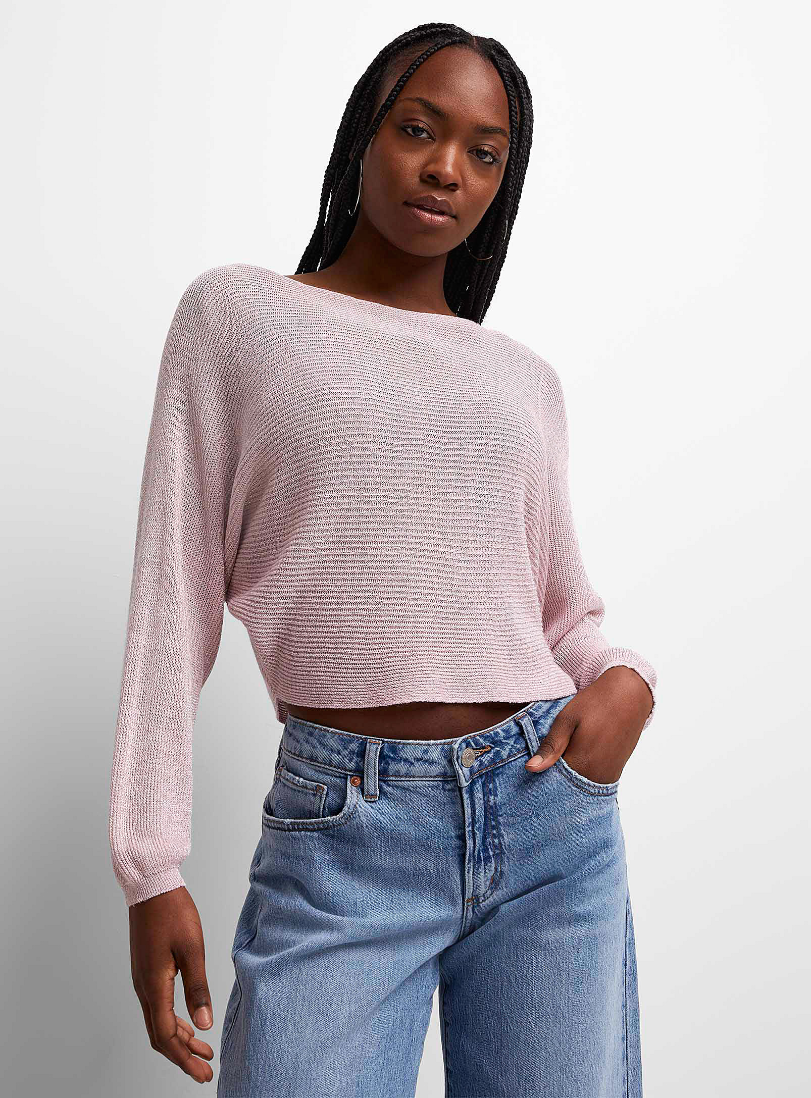 Icone Glittering Threads Lightweight Sweater In Pink