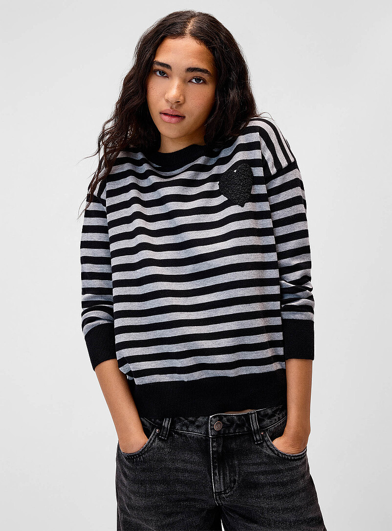 Fleece heart striped sweater product image (primary)