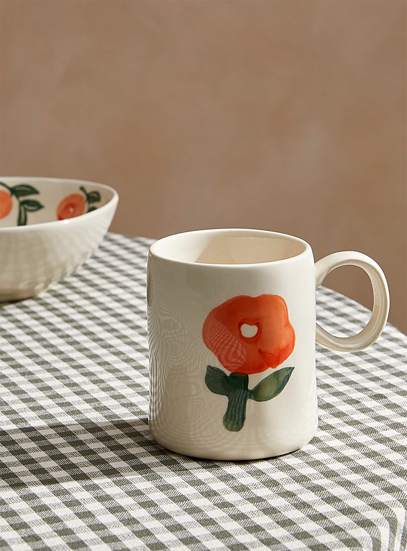 Simons Maison Cream Beige Abstract flower embossed mug