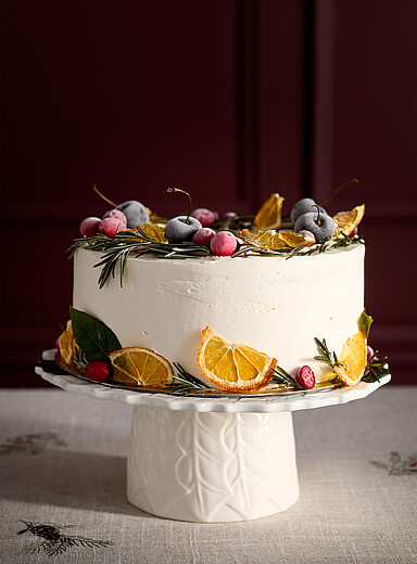 Le pr&eacute;sentoir &agrave; g&acirc;teaux textur&eacute; feuille de gui <b>Collection de No&euml;l</b>