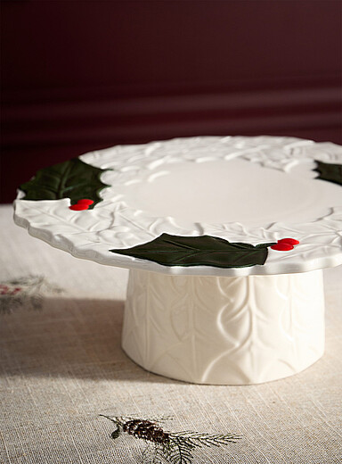 Le pr&eacute;sentoir &agrave; g&acirc;teaux textur&eacute; feuille de gui <b>Collection de No&euml;l</b>