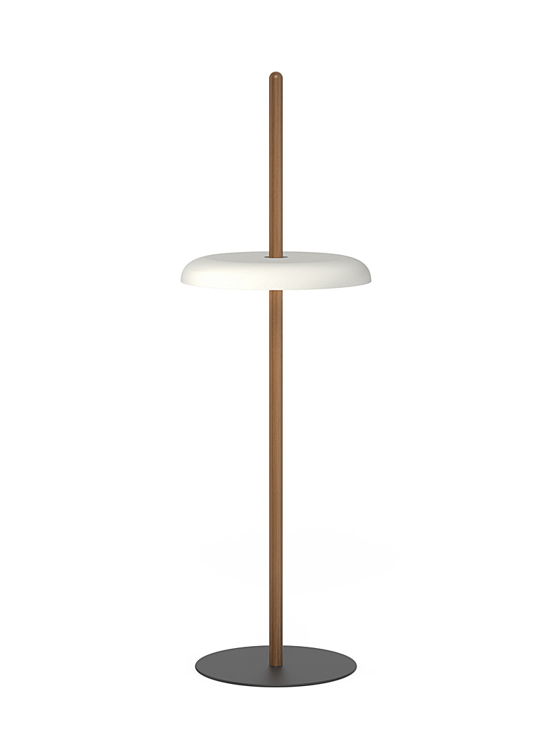 Pablo Designs White Nivél floor lamp with solid walnut pole