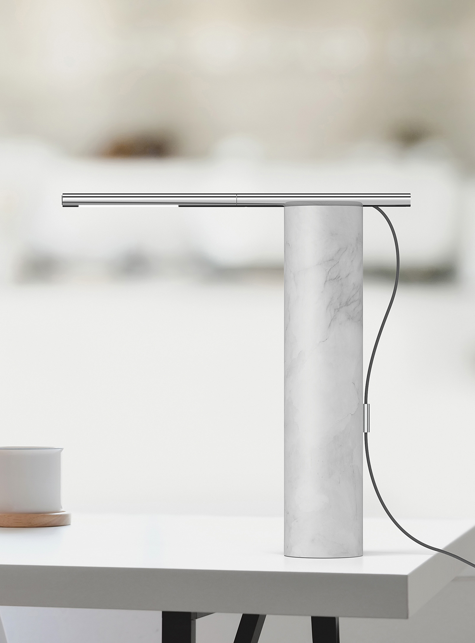 Pablo Designs T.o Marble And Aluminum Table Lamp In White