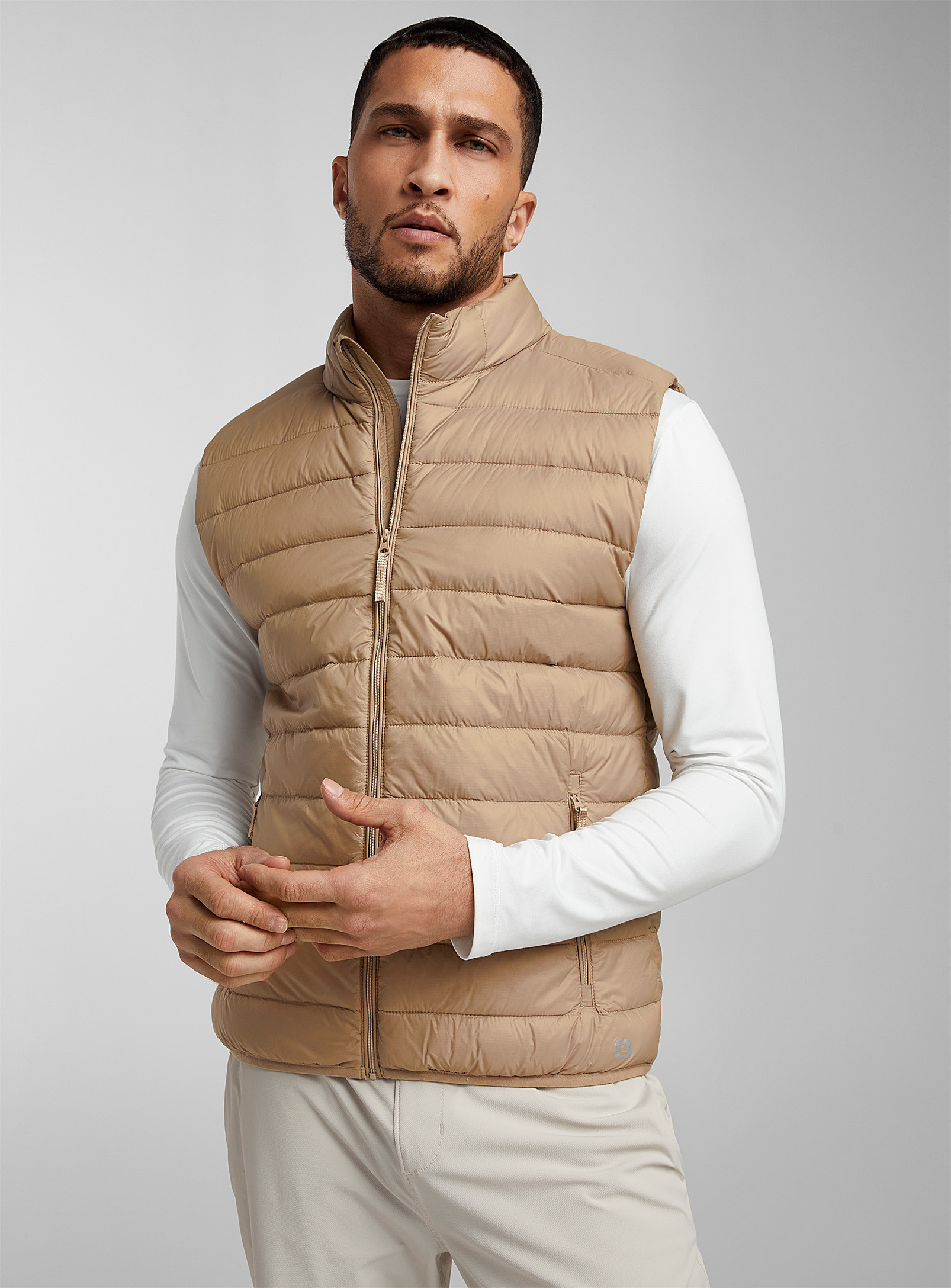 I.fiv5 Recycled Nylon Packable Sleeveless Puffer Vest In Light Brown