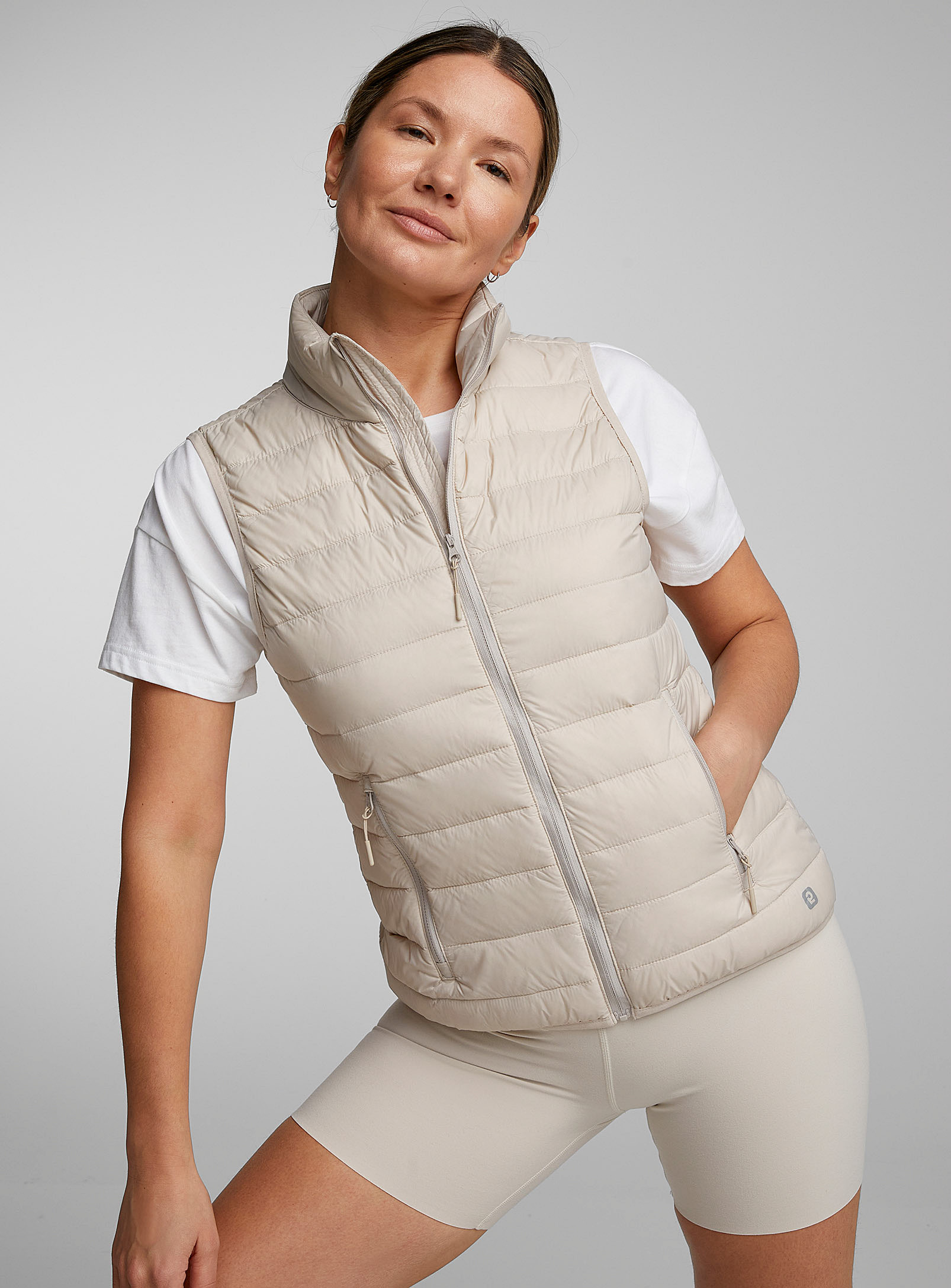 I.fiv5 Recycled Nylon Packable Sleeveless Puffer Vest In Ecru/linen