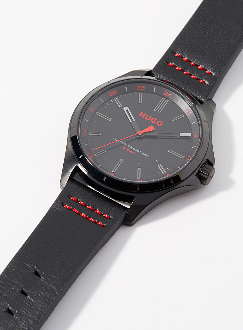 HUGO: La montre accents rouges Complete Noir pour homme