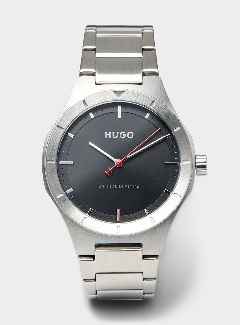 Black dial silvery watch product image (primary)