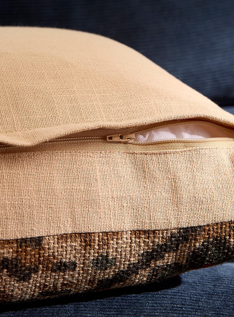Simons Maison Patterned Ecru Jute and cotton mosaic removable cover cushion 50 x 50 cm