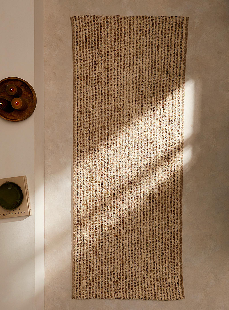 Simons Maison Patterned White Artisanal dual-material hallway rug 75 x 215 cm