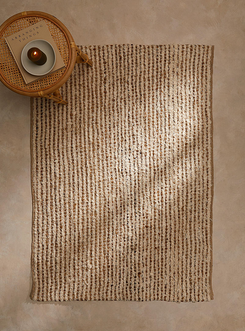 Simons Maison: Le tapis artisanal bimatière 120 x 180 cm Blanc à motifs
