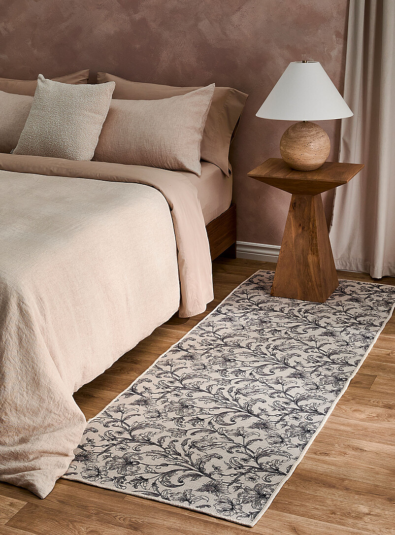 Charcoal flowers woven hallway rug 75 x 215 cm product image (primary)
