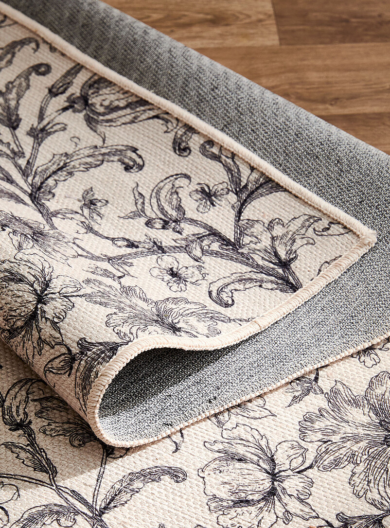 Charcoal flowers woven hallway rug 75 x 215 cm product image 2