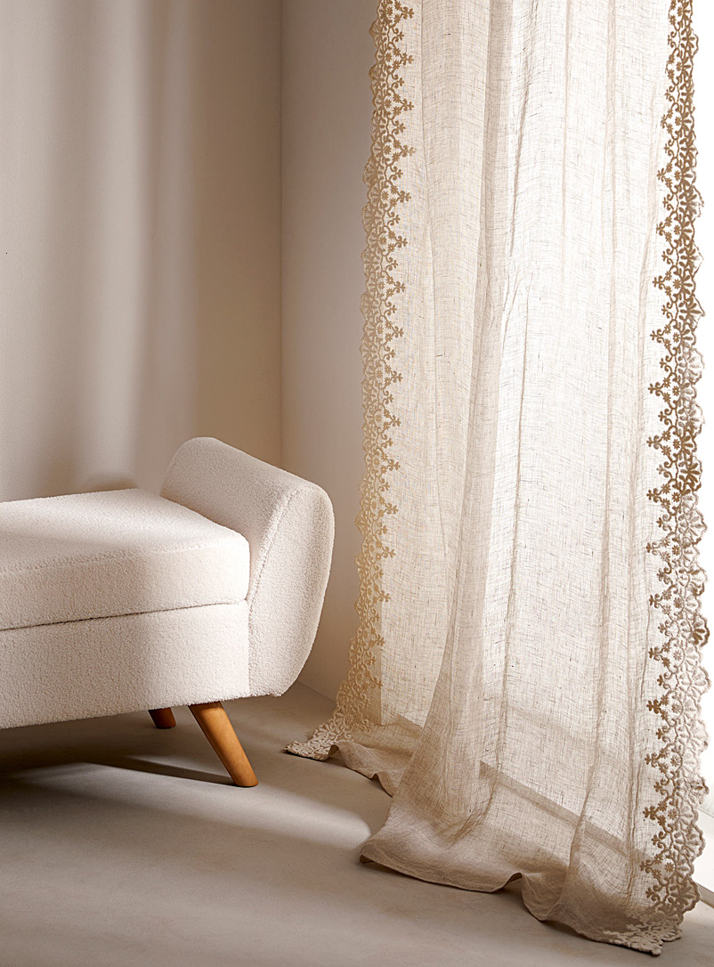 Scalloped pure linen lace curtain 135 x 250 cm