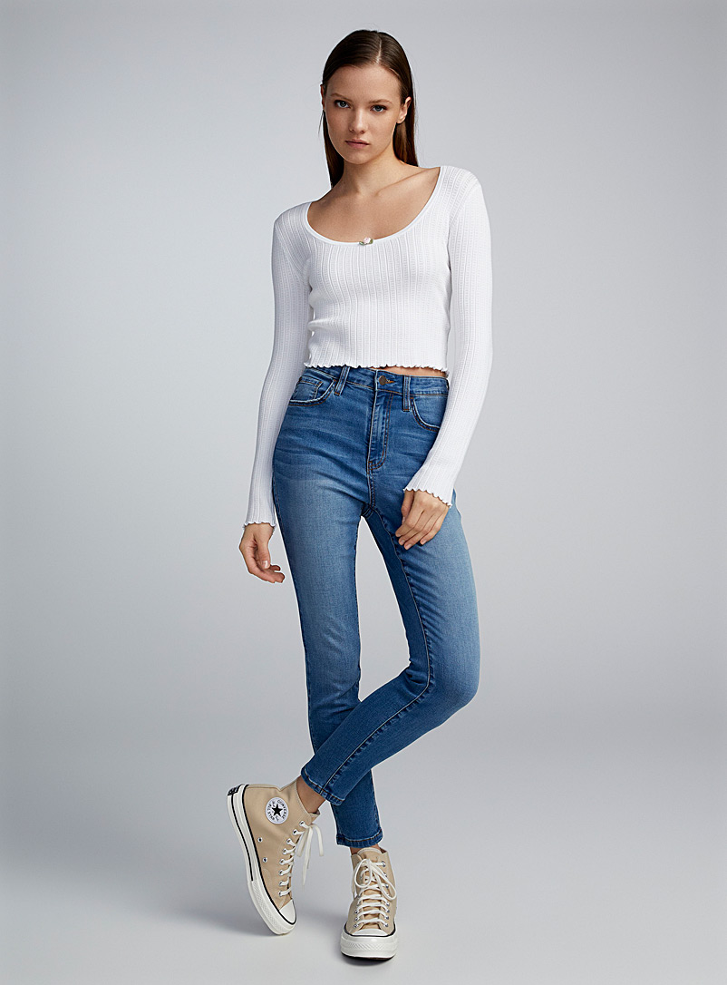 Twik: Le jean ajusté taille haute Bleu royal-saphir pour femme