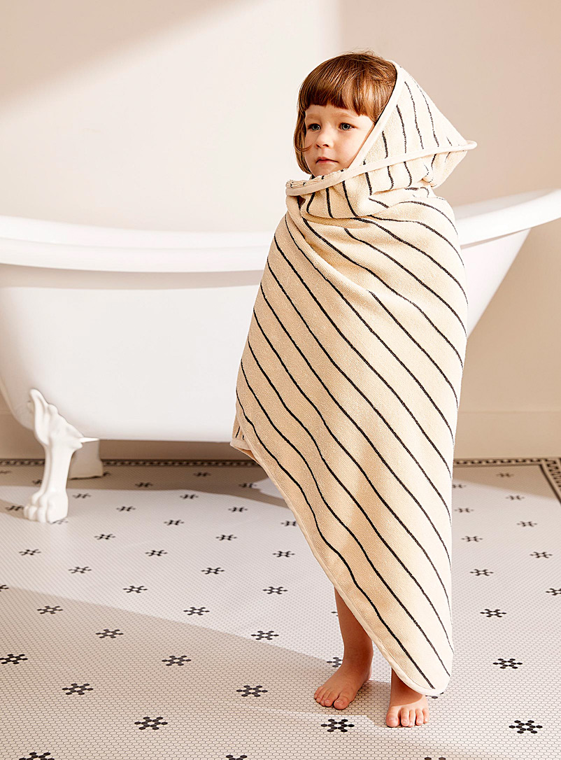 Bongusta Patterned Ecru Naram striped children bath cape