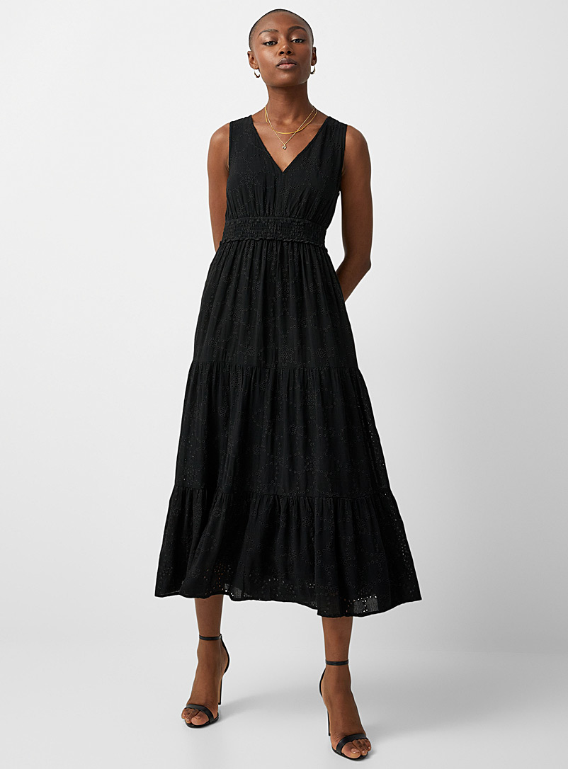 Contemporaine Black Tiered broderie anglaise dress for women