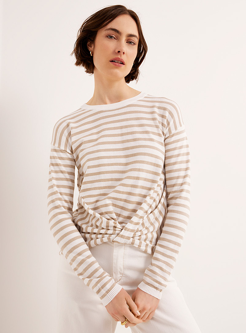 Contemporaine Off White Striped twisted t-shirt for women