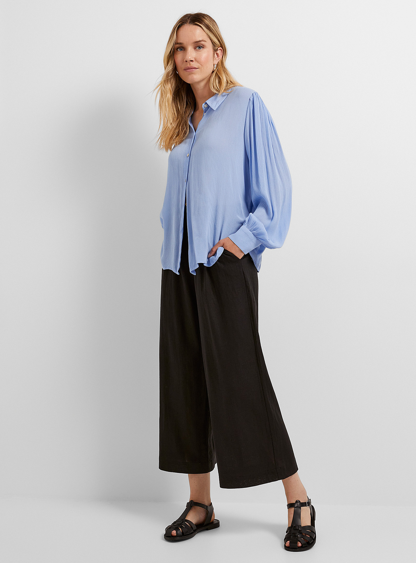 Contemporaine - Women's Wide-leg cotton-linen cropped pant