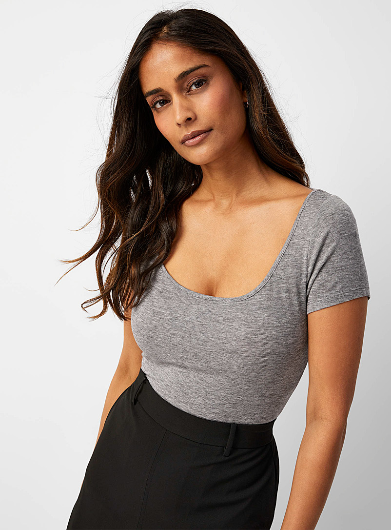 Sophie Rue Grey Flowy long heathered T-shirt for women